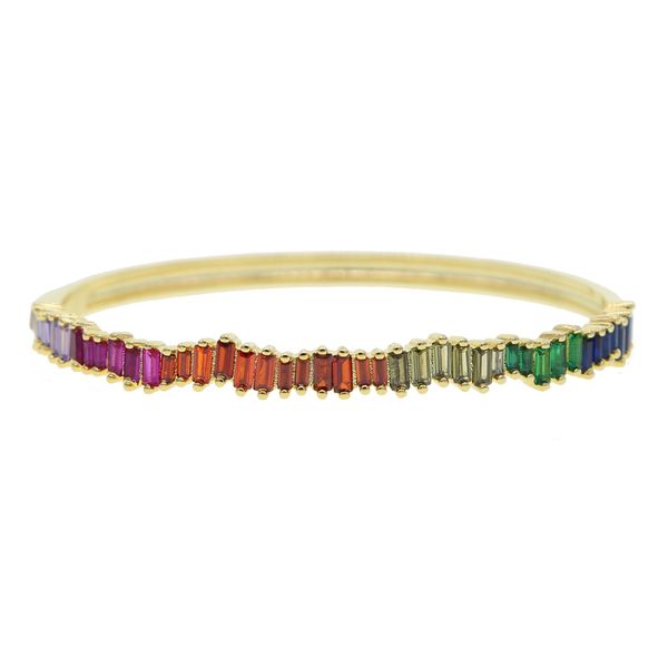 

2019 new arrived rainbow baguette cubic zirconia gold color fashion trendy women gift cuff bangle bracelet, Black