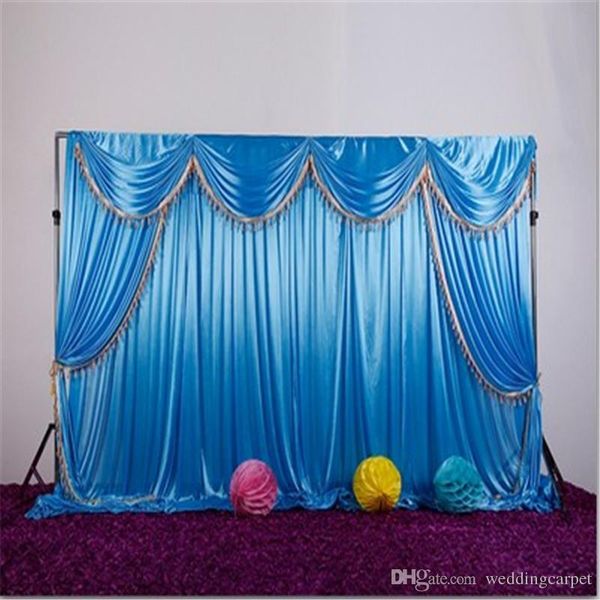 Ice Silk Fabric Wedding Backdrop With Swags And Tassel Drape