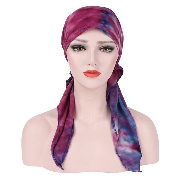 

wzcx 2020 new fashion tie dyeing vintage beanies turban hat casual tide summer women's hat long tail cap, Blue;gray