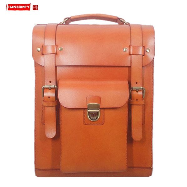 

new handmade leather backpacks for men and women couples bag, large capacity computer backpack, retro british college backpack