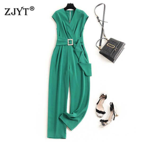 

fashion summer jumpsuit women elegant designers sleeveless v neck solid rompers womens jumpsuits long overalls, Black;white