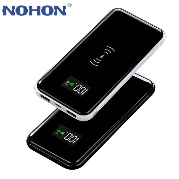

nohon qi wireless fast charger dual usb port for iphone samsung lg universal power bank 10000mah precise electricity display
