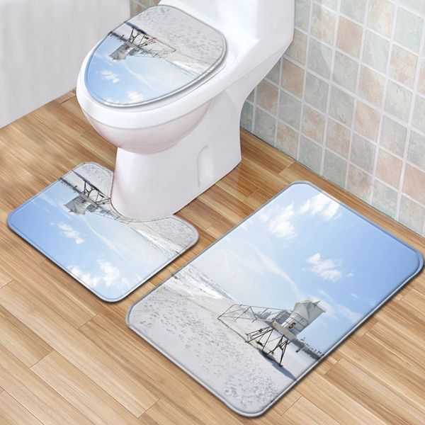 

41beach view bathroom floor mat three piece toilet carpet toilet mat set doormat bathroom antiskid mat available