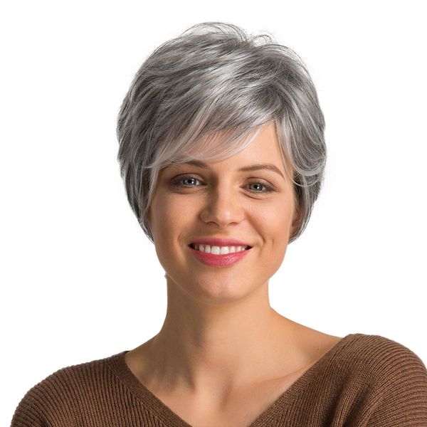 

10 inch chic short bob wig mixed color heat resist real human hair cosplay party costume hairpiece for women with adjustable wig cap, Black