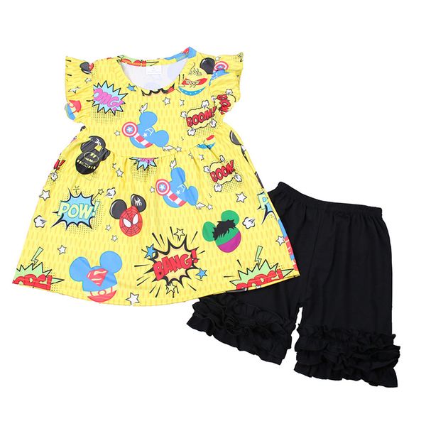 

girls clothing-sets sleeve ruffles pants summer cartoon outfits comfortable casual boutique kids clothes, White