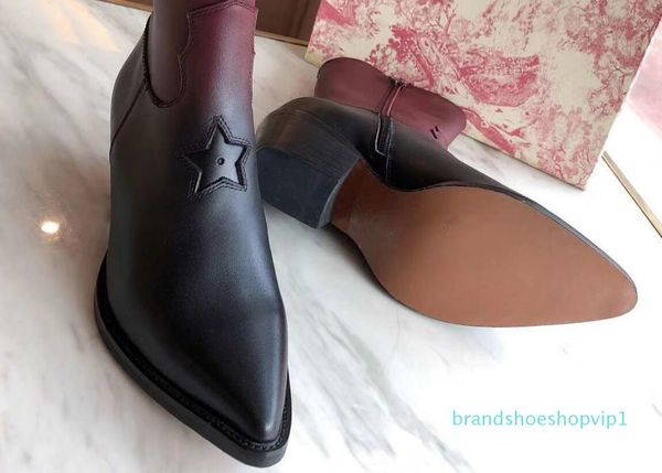 

womens black red patchwork twotone real leather pointed toe booties classic chunky low heels cowboy western zip up boots