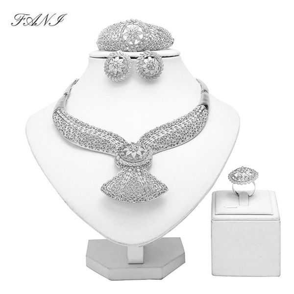 

fani fashion african woman costume jewelry set nigerian wedding woman jewelry set dubai gold/sliver plated wholesale, Silver
