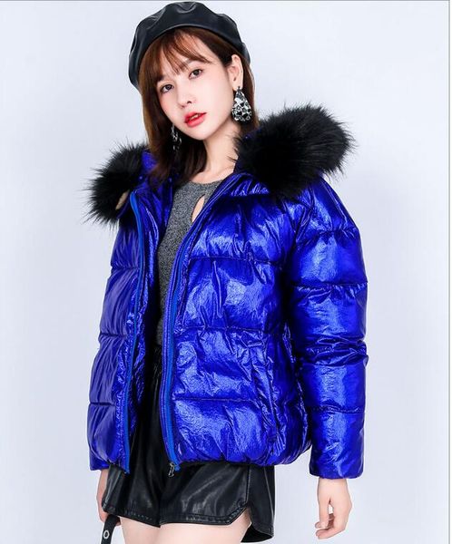 

2019 winter jacket women fashion big fur collar short winter coat, Black