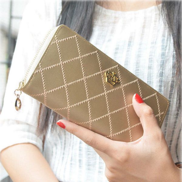 

new fashion women lady pu leather clutch wallet pretty long card holder purse handbag zipper evening bag, Red;black