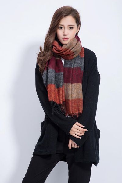 

korean version of the new imitation cashmere cross-striped plaid shawl women autumn and winter warm scarf winter scarf women