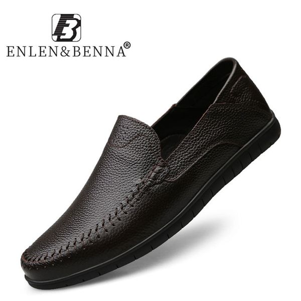

2019 casual men loafers genuine leather mens shoes breathable moccasins slip on comfortable soft flats driving shoes big size 46, Black