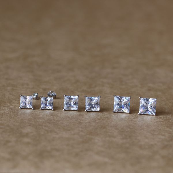 

fashion-tiny delighted small 6mm 7mm 8mm 2.63ct princess-cut zirconia 925 sterling silver stud earrings, Golden;silver