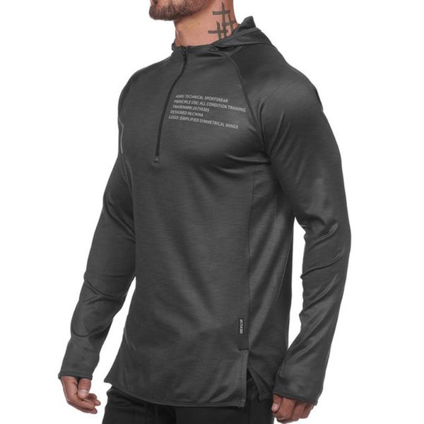 

2019 gym sport jacket men sweatshirt running hoodies zipper neck workout training sweatshirt gym sport jogging hooded jackets, Black