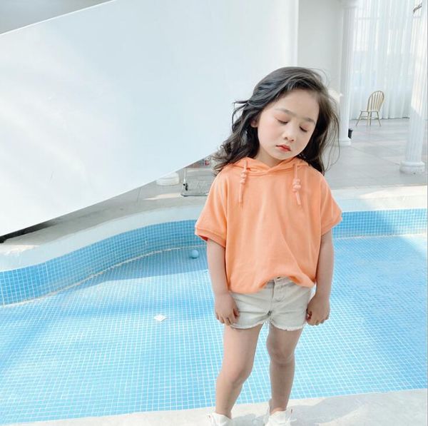

2020 new wholesale baby girls boys hooded t-shirt summer kids girls tees 2-7 years, Blue