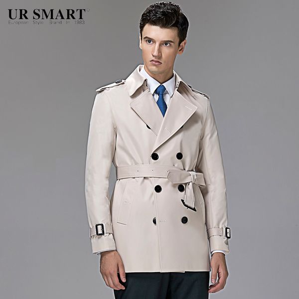 

british style ursmart authentic short double-breasted men trench rice white coat of cultivate one's morality, Tan;black