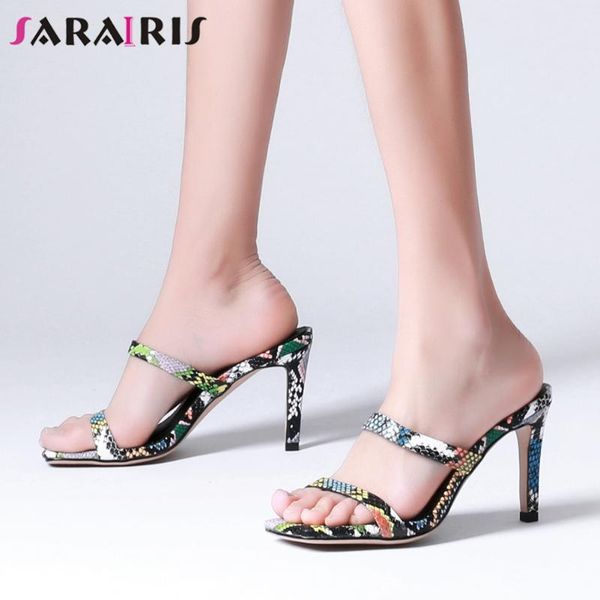 

sarairis new ladies high heels slides summer casual slip-on heeled slippers women elegant concise narrow band shoes woman, Black