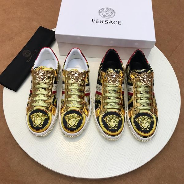 

classic style luxury men's casual shoes fashion brand men's shoes three platforms classic retro medusa pattern golden laces show n, Black