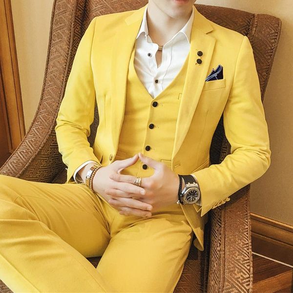 

( jacket + vest + pants ) fashion boutique solid color mens formal business suit groom wedding wedding dress men party suit 3pcs, White;black