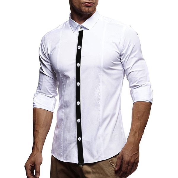 

men's shirts fashion casual business shirt lapel long sleeve slim fit breathable work shirts, White;black