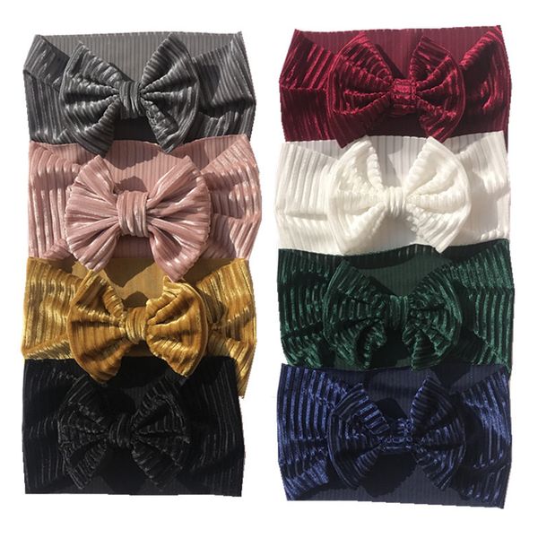 

newborn girls velvet headbands,large knotted hair bow baby ribbed headwraps,children girls winter cable knit hair bands 24pc/lot, Slivery;white