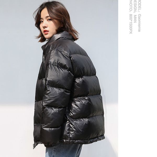 

winter thick black cotton down parka female streetwear warm loose down jacket winter hooded long sleeve solid color black