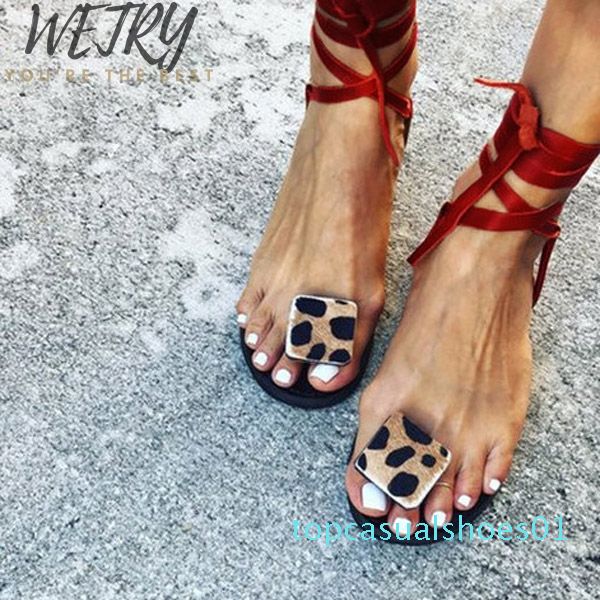 

2020 summer strap sandals women's flats open toe leopard casual shoes rome shoes woman plus size 35-43 t01, Black