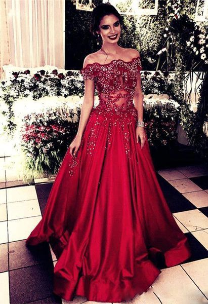 

off shoulder red prom dresses beads sequined sparkly a line long evening dress sweep train party wear abendkleider, Black