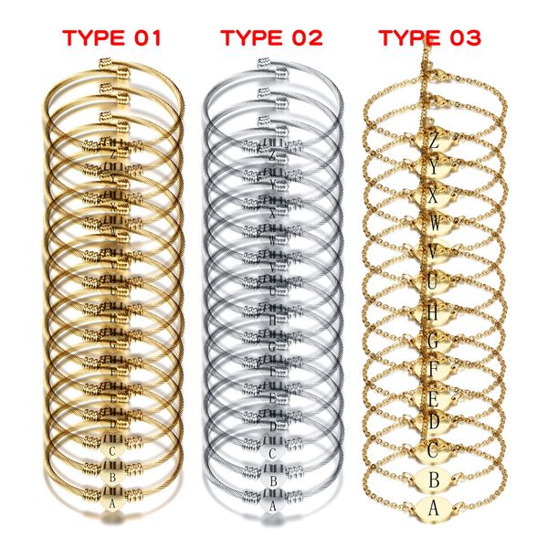 

316l titanium adjustable letters alphabet beads stainless steel bracelet snake chain bangle for women jewelry valentine gift, Golden;silver