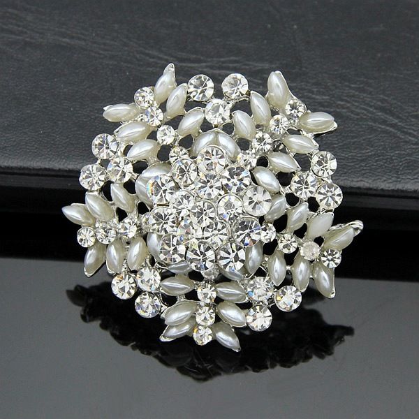 

rhinestone роскошный полный бриллиант жемчуг брошь изысканный кристалл мода брошь подарок ювелирные изделия оптом, Gray