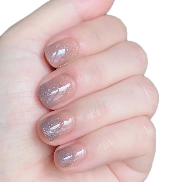 

sell 24pcs glitter false nails with glue for women nude gradient plain color fake nail short full finger cover tips, Red;gold