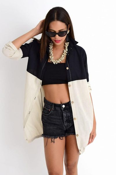 

cool & women stone black two-color linen jacket tm176, Black;brown