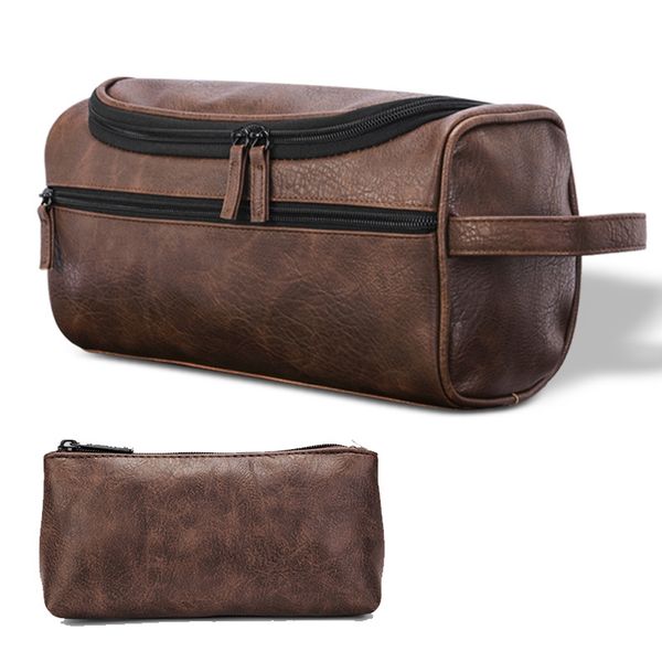 

travel organizer pu leather pouch men women waterproof toiletry bag portable hanging makeup cosmetic multifunctional shaving