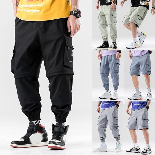 

feitong autumn male pants men's new style splicing disassemblable pants and two-piece overall fashion pant hip hop harem #913, Black