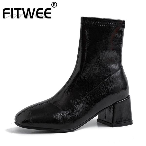 

fitwee real leather women retro ankle boots zipper chunky heel casual daily work boots footwear size 33-40, Black
