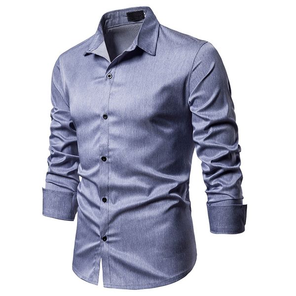 

heflashor 2019 new men dress shirt long sleeve slim brand man shirts solid male clothing fit business shirts, White;black