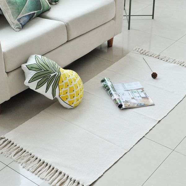 

100% cotton hand woven white tassels rug durable machine washable floor mat area rugs carpet for bedroom/kitchen/laundry/hallway