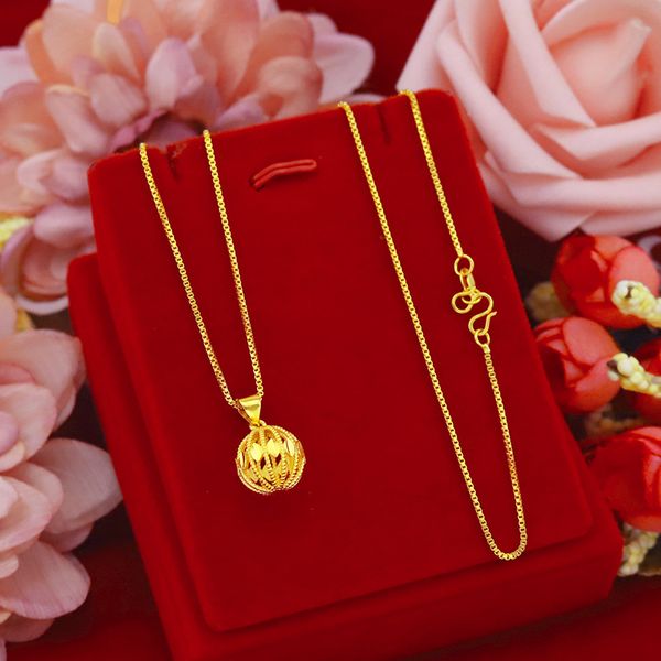 

korean fashion gold necklace for women wedding engagement hollow ball pendant necklace chain female 24k gold jewelry gifts, Silver