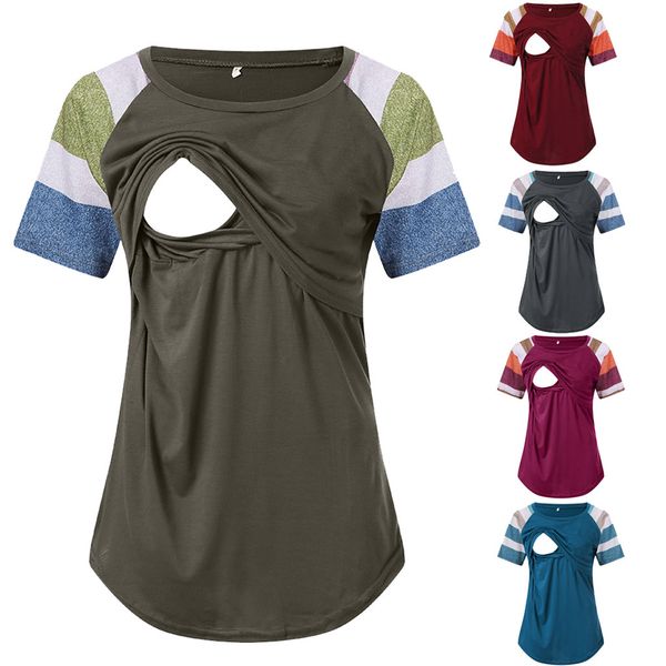 

dhl 100pcs women breastfeeding striped floral long/short sleeve nursing t-shirt maternity clothes women casual tee, White