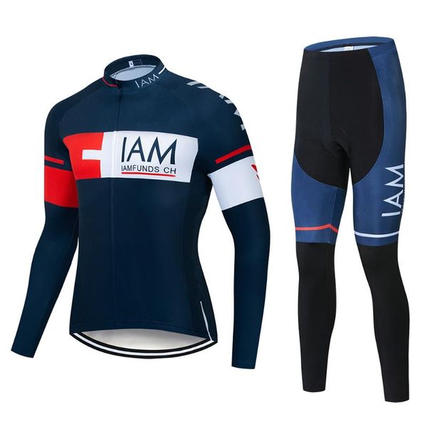 

new iam pro team long sleeve cycling jersey sets breathable 9d gel pad sportswear mountain bike bicycle cycling clothing, Black;blue