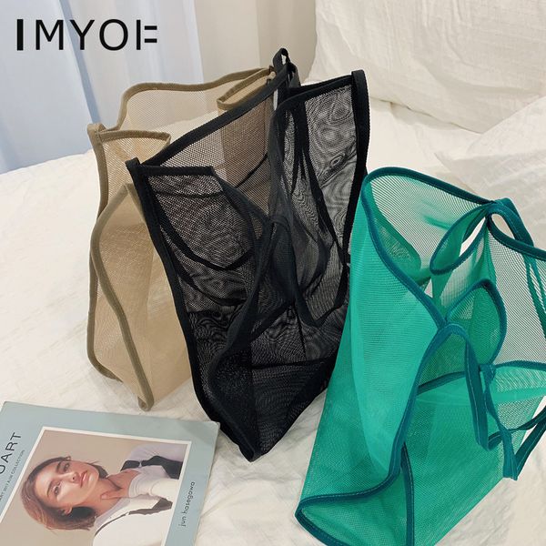 

women mesh handbag fashion ladies foldable shopping shoulder bags reusable daily use beach bag designer light large casual totes