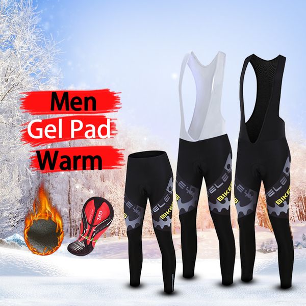 

2018 men winter cycling pants thermal fleece gel pad bicycle tights racing sport warm bib long shorts mtb mountain bike trousers, Black