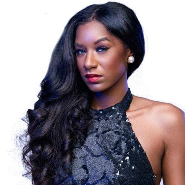 

тело wave полные парики шнурка человеческих волос с pre-щипковых детские hairline natural color / 613 blonde бразильский девы волос парики ш, Black