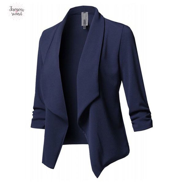 

куртка три четверти рукава офиса женщин отворотом пальто open front кардиган solid w729 перевозка груза падения хорошее качество, Black;brown