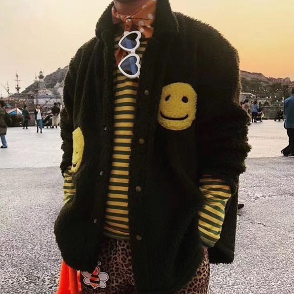 

19fw ягненок плюшевый с длинным рукавом свободная куртка теплая удобная пара мужские и женские дизайнерские пальто высокого качества hfxhjk0, Black;brown