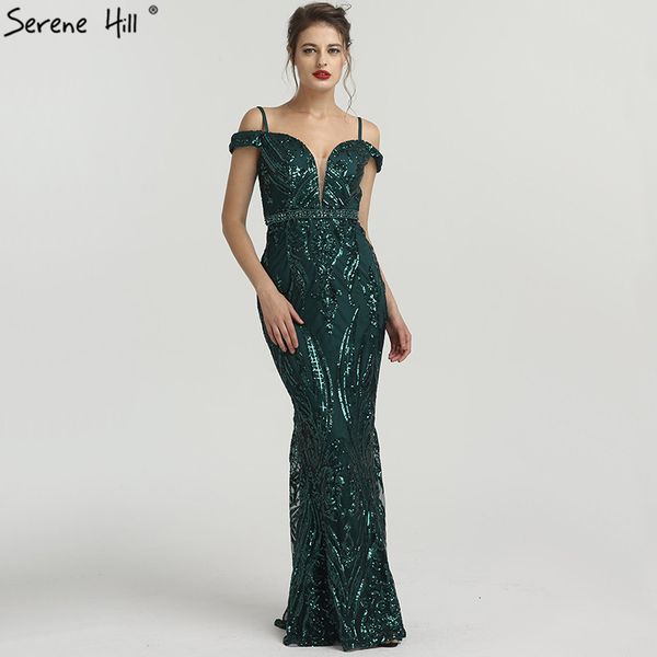 

green boat neck mermaid evening dresses 2019 mermaid sequined diamond elegant fashion evening dress real p la6582, White;black