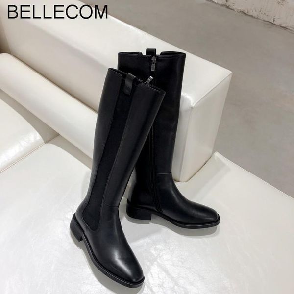 

bellecom winter really womens leather boots full cowhide keep warm high boots women ladies shoes botas mujer zapatillas, Black