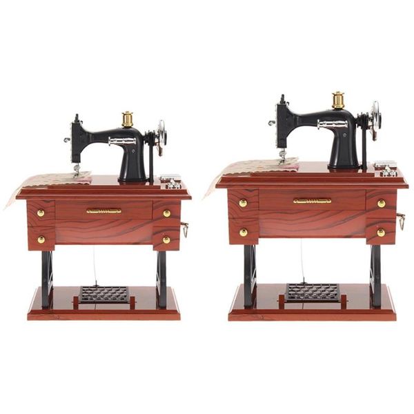 

vintage wooden metal sewing machine music box mechanical jewelry boxes birthday gift table home decoration accessories