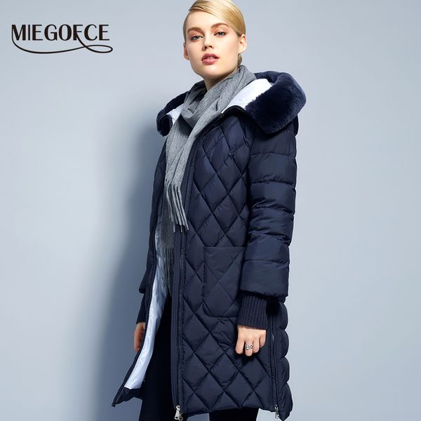 

2017miegofce new collection winter womens jacket coat original fur collar women parkas fashion brand womens cotton padded jacket, Black