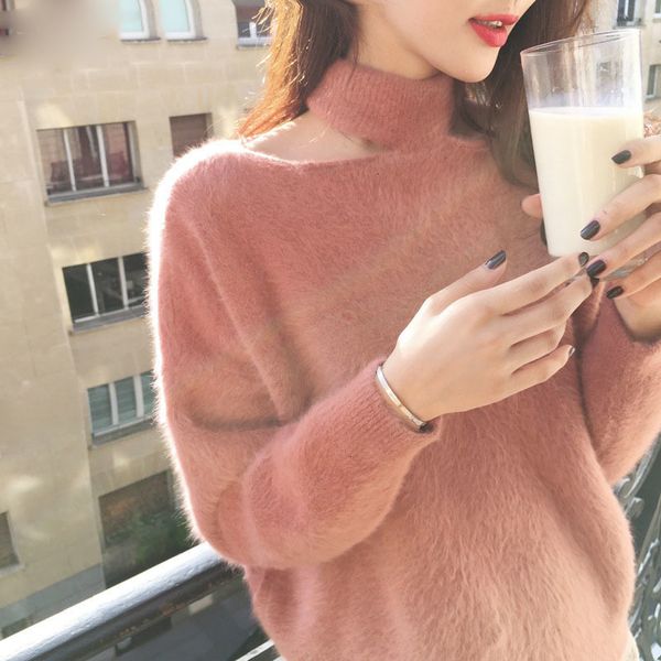 

sweater women womens designer sweaters and winter new female hollow scarf, mink velvet thickened sweater, female loose and lazy sleeve, White;black