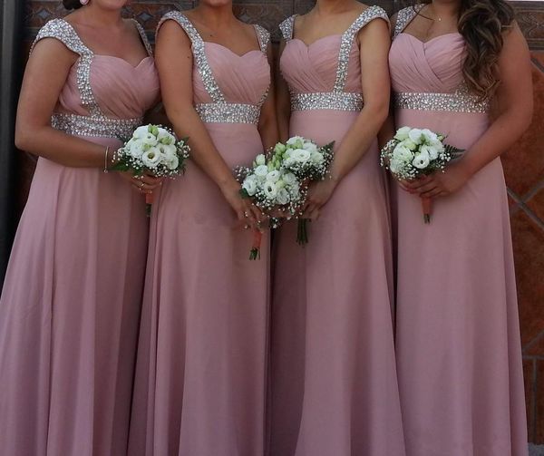 Длинные шифоновые платья подружки невесты с шапочкой в форме сердца, вечернее платье на шнуровке 2019, расшитое бисером, румяно-розовое платье Vestito Damigella Donna298k